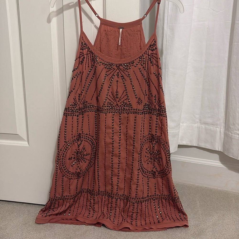 Free People Sleeveless beaded mini shift dress